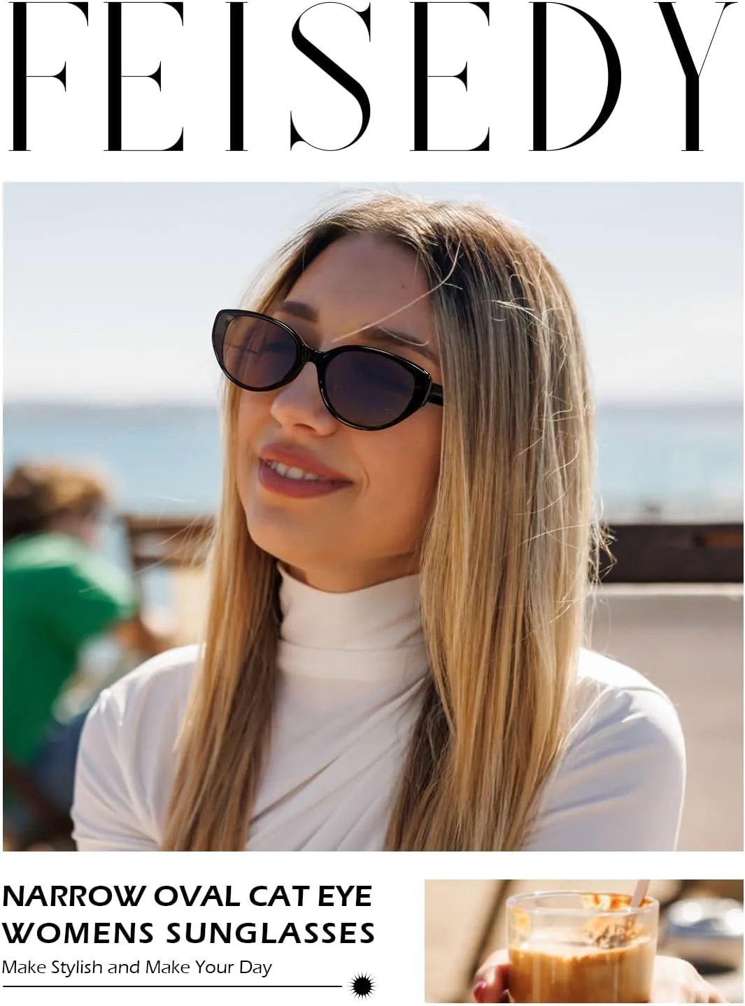FEISEDY Oval Cat Eye Sunglasses for Women Vintage 90s Y2K Style Trendy Cute Sun Glasses B0228