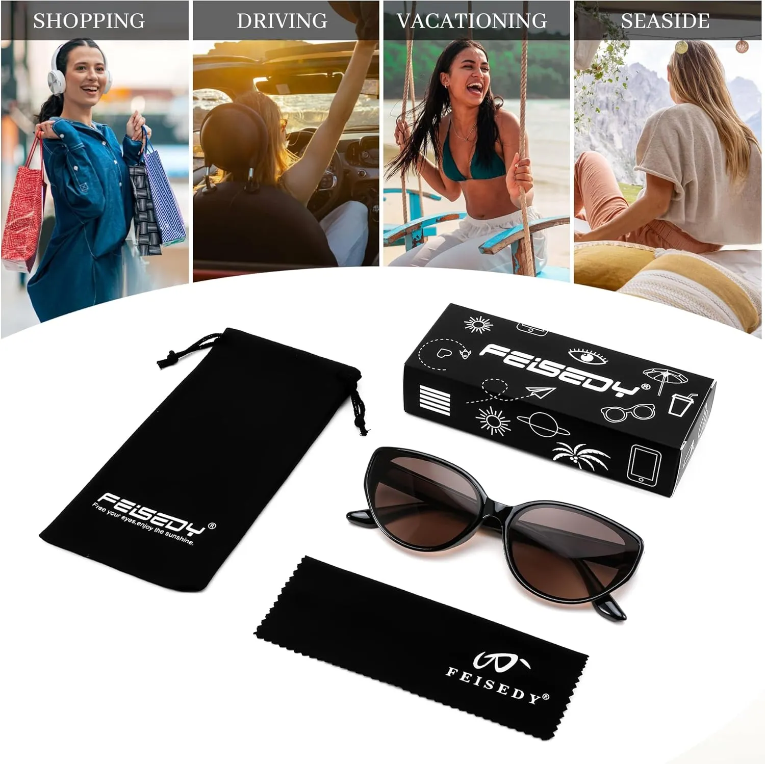 FEISEDY Oval Cat Eye Sunglasses for Women Vintage 90s Y2K Style Trendy Cute Sun Glasses B0228