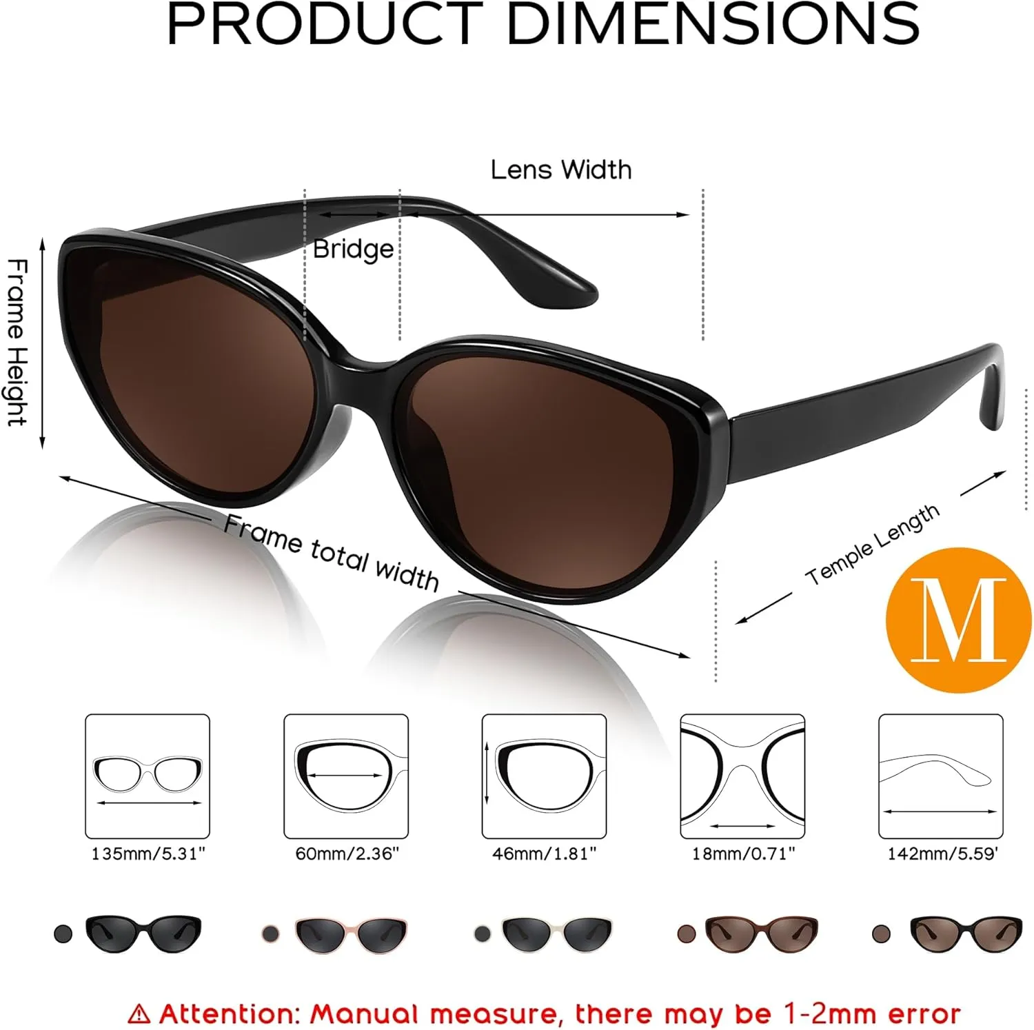 FEISEDY Oval Cat Eye Sunglasses for Women Vintage 90s Y2K Style Trendy Cute Sun Glasses B0228