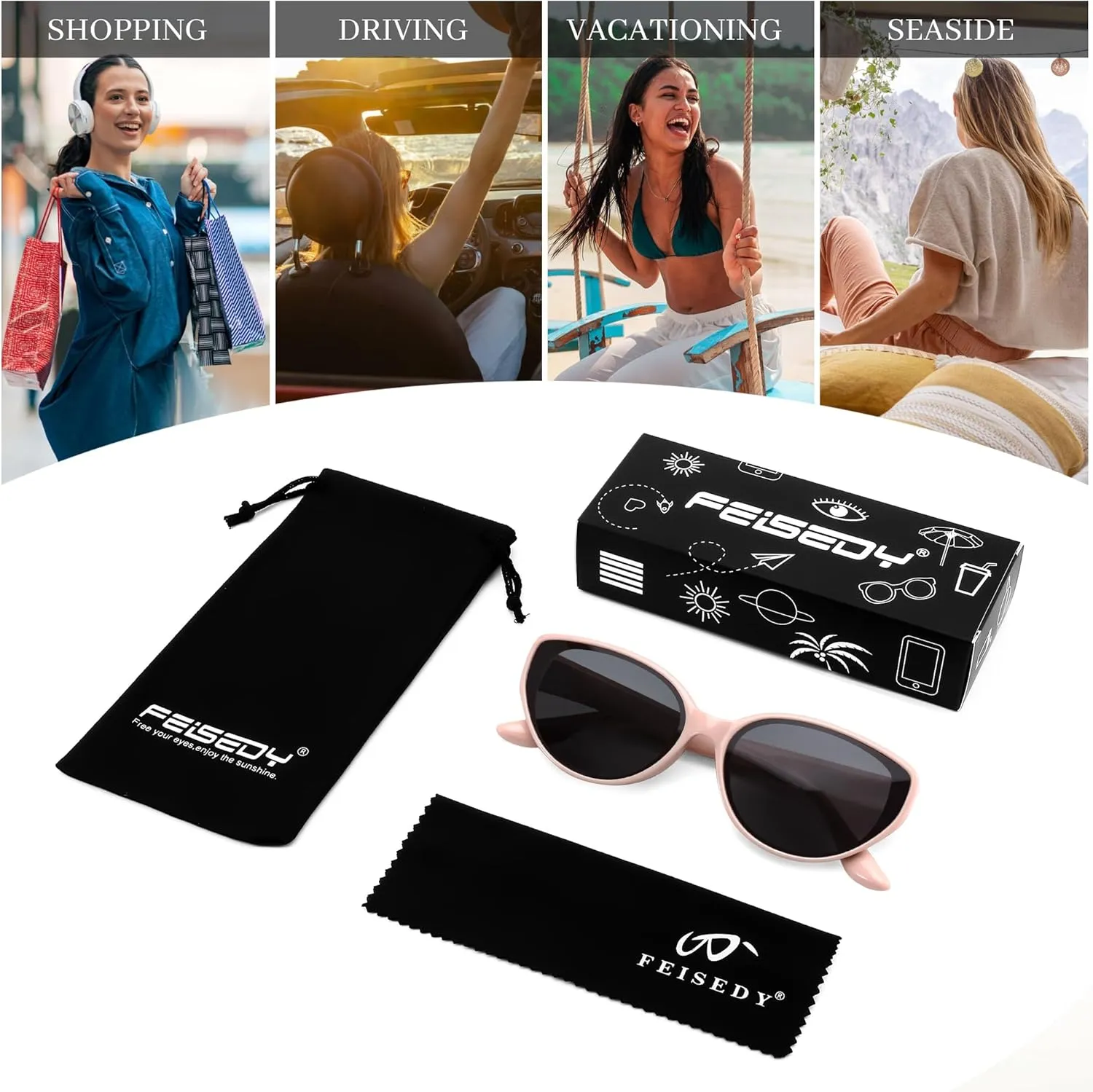 FEISEDY Oval Cat Eye Sunglasses for Women Vintage 90s Y2K Style Trendy Cute Sun Glasses B0228