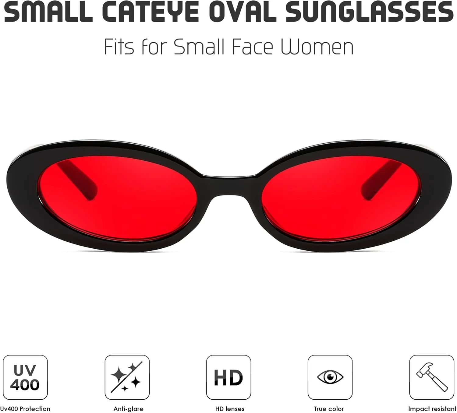 FEISEDY Small Retro Oval Cateye Sun Glasses for Women and Teens with Small Face, 90s Style Glasses B4172