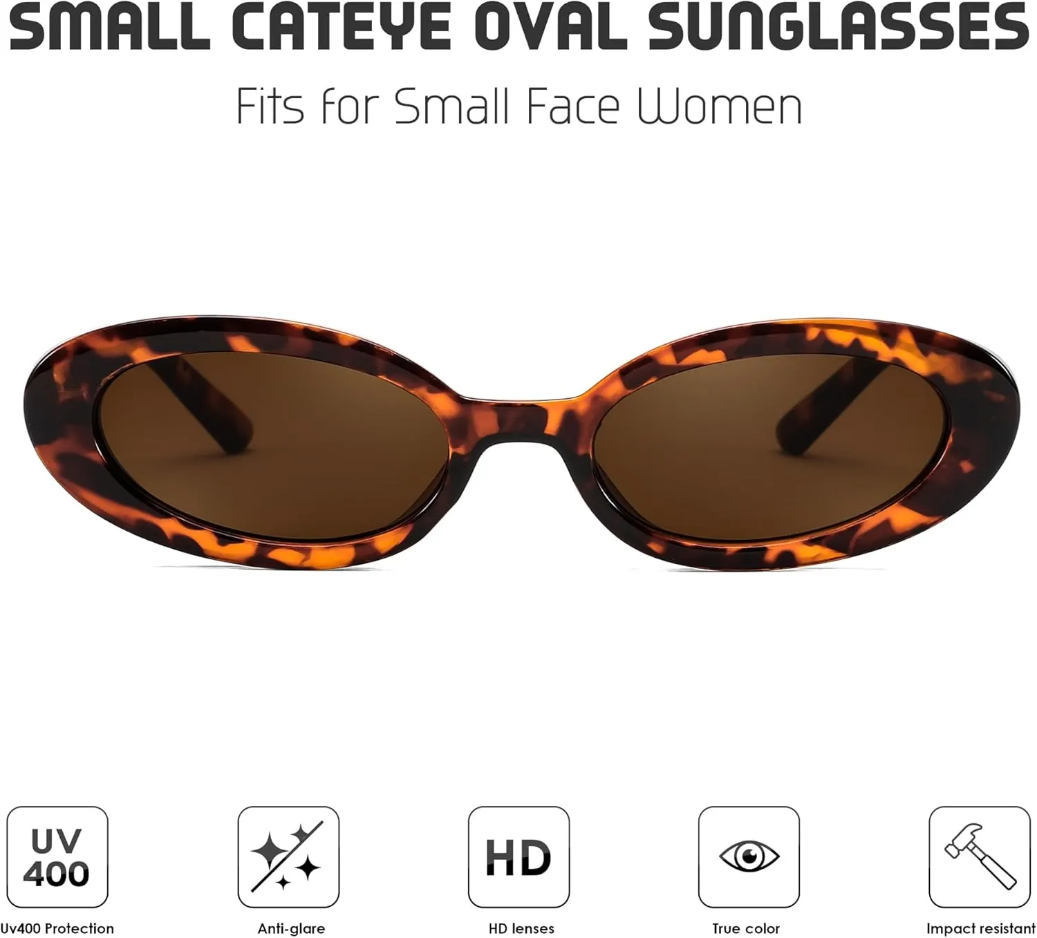 FEISEDY Small Retro Oval Cateye Sun Glasses for Women and Teens with Small Face, 90s Style Glasses B4172