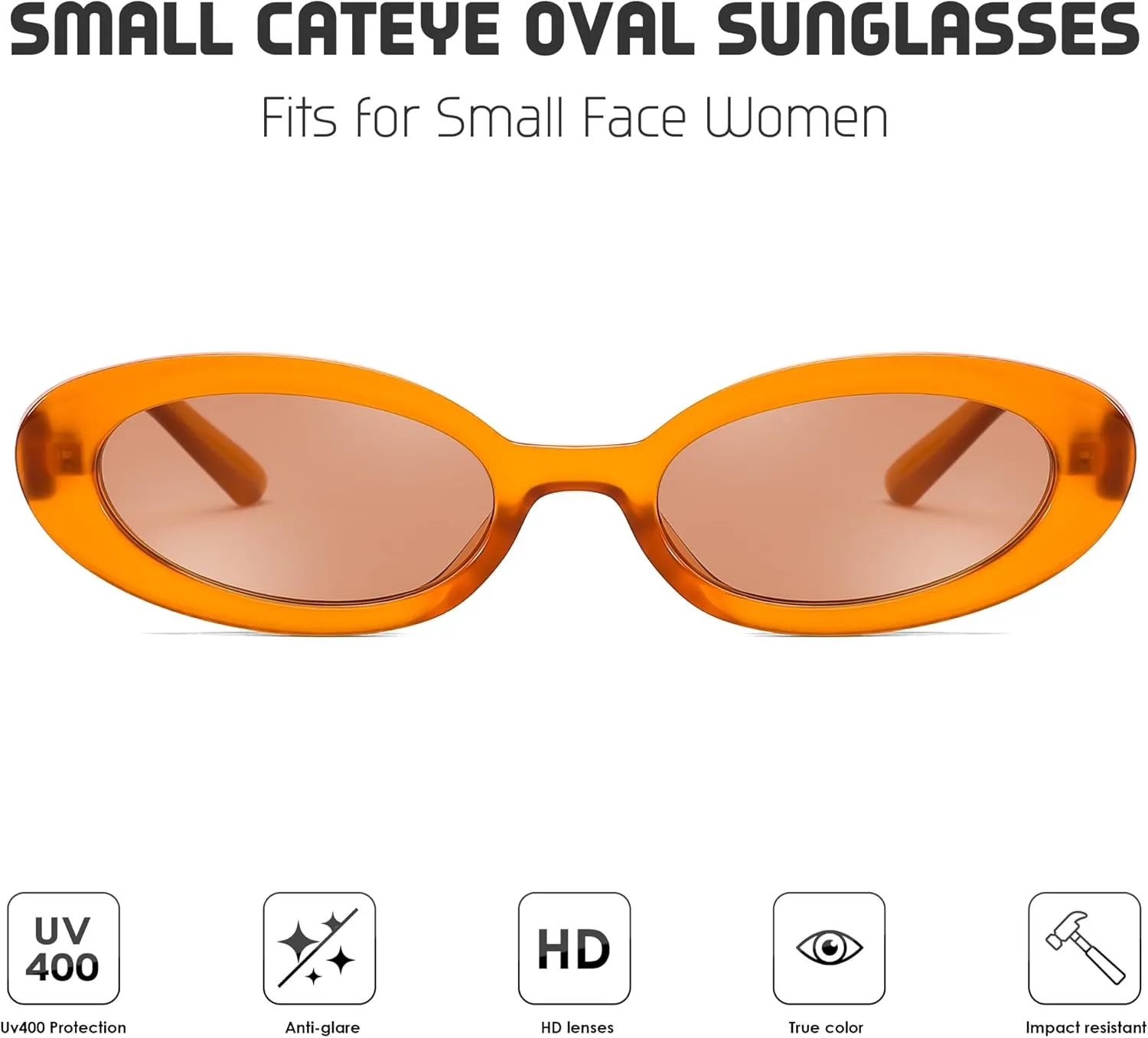 FEISEDY Small Retro Oval Cateye Sun Glasses for Women and Teens with Small Face, 90s Style Glasses B4172