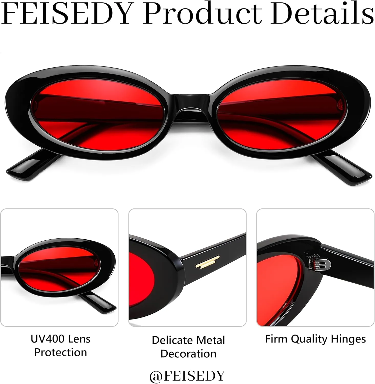 FEISEDY Small Retro Oval Cateye Sun Glasses for Women and Teens with Small Face, 90s Style Glasses B4172
