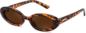 FEISEDY Small Retro Oval Cateye Sun Glasses for Women and Teens with Small Face, 90s Style Glasses B4172