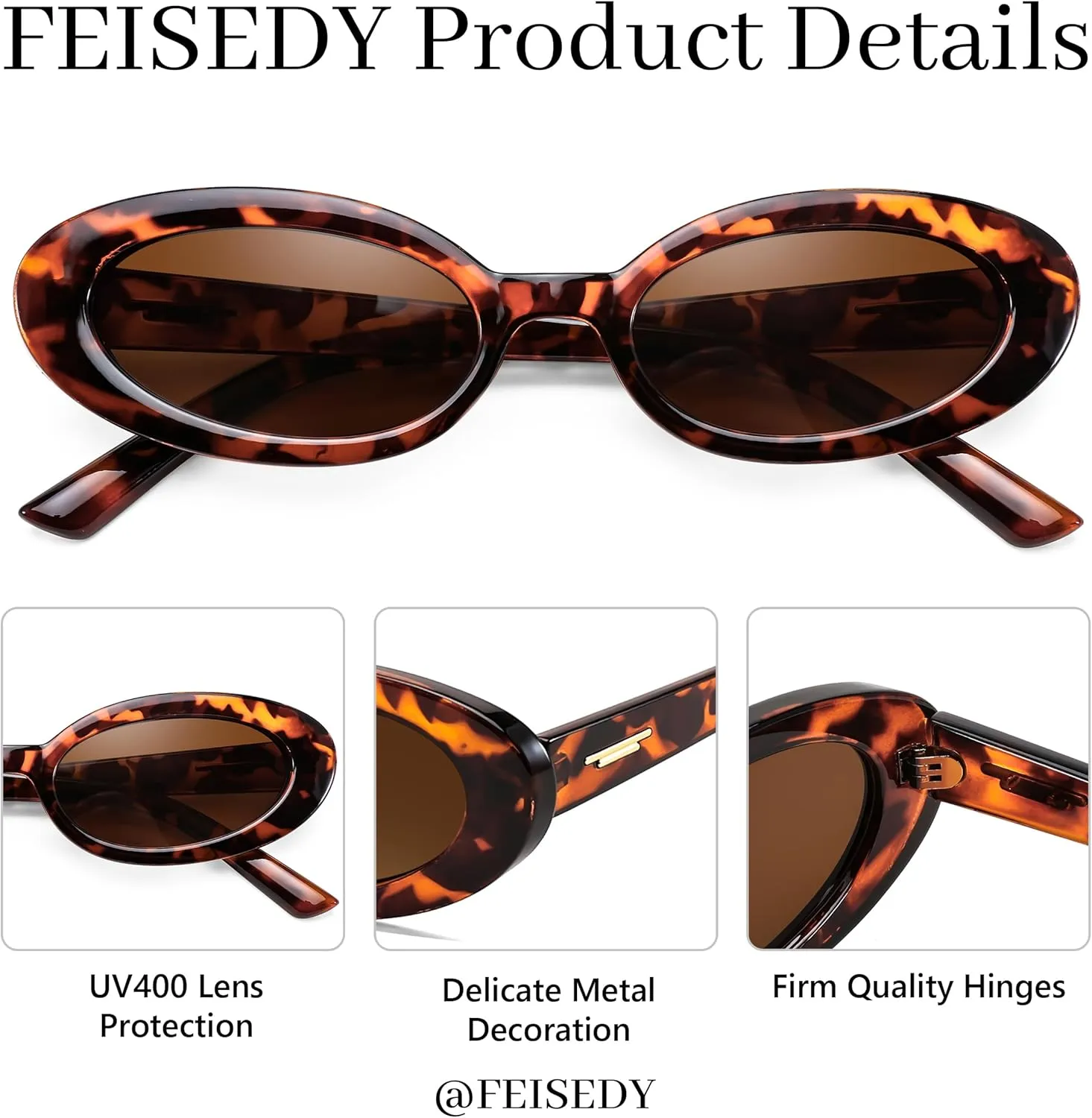 FEISEDY Small Retro Oval Cateye Sun Glasses for Women and Teens with Small Face, 90s Style Glasses B4172