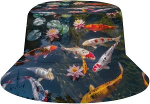Feng Shui Nine Fish Bucket Hat Lightweight Fishing Hat Wide Brim Sun Protection Cap for Men Women
