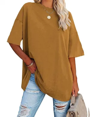 Fisoew Women's Oversized T Shirts Tees Half Sleeve Crew Neck Cotton Tunic Tops