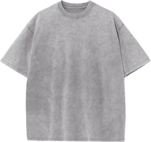 Fkatuzi Oversized Cotton Solid T Shirts for Men Vintage Acid Wash Tshirt Streetwear Basic Tees Baggy Loose Unisex Tops