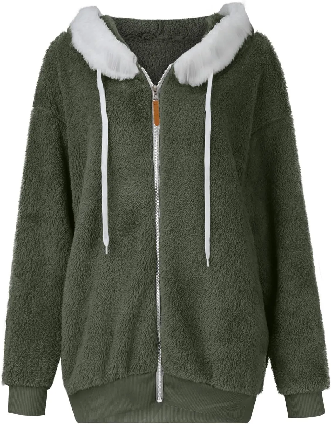 Fleece Jacket Women Plus Size Fuzzy Zip Up Sherpa Jacket Oversized Hooded Winter Coat Outerwear with Pockets