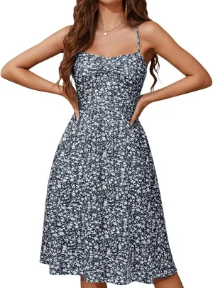 Floral Dress for Women Spaghetti Strap Sleeveless Smocked Boho Maxi Dress 2025 Summer A-Line Beach Sundress