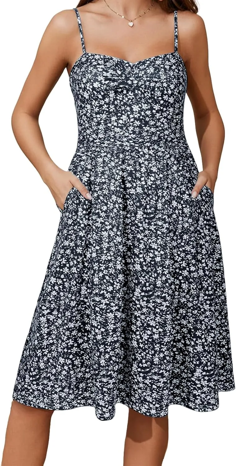 Floral Dress for Women Spaghetti Strap Sleeveless Smocked Boho Maxi Dress 2025 Summer A-Line Beach Sundress