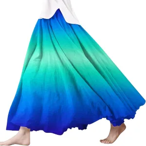 Flowy Maxi Skirts for Women Boho Beach Vacation Gradient Color Elastic Waist Linen A Line Long Skirt Swing Dress