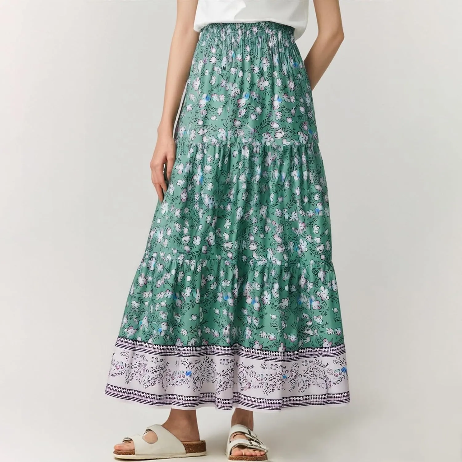 Flowy Maxi Skirts for Women Summer Drawstring Elastic A Line Skirt Business Tiered Pleated Skirt Long