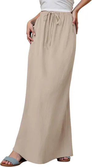 Flowy Skirt Casual Slim Fit Stretchy Drawstring High Elastic Waist Flare Long Skirts for Women Trendy Streetwear