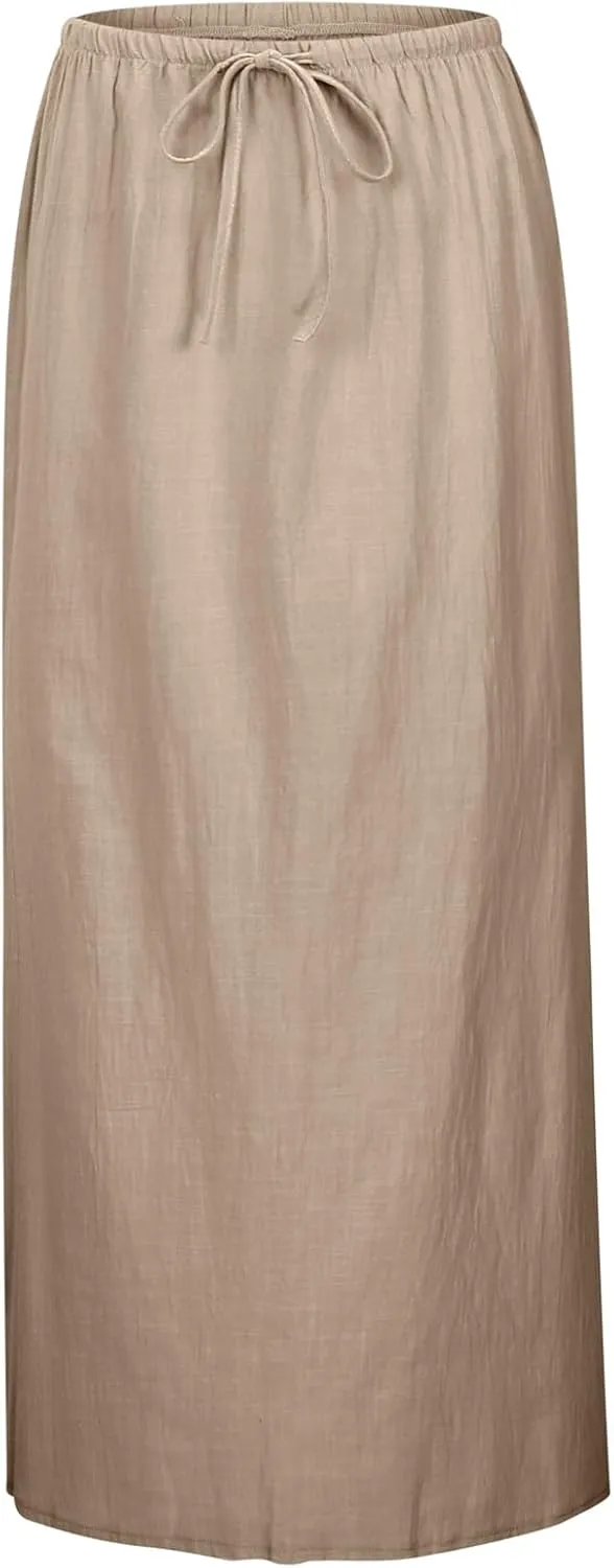 Flowy Skirt Casual Slim Fit Stretchy Drawstring High Elastic Waist Flare Long Skirts for Women Trendy Streetwear