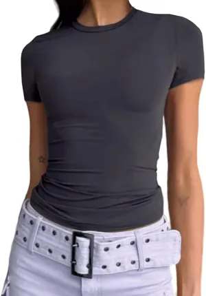 ForeFair Women Cauasl Basic Going Out Tops Short Sleeve Solid Slim Fit Crewneck Summer Y2k T Shirts