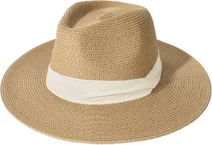 FURTALK Womens Mens Wide Brim Straw Panama Hat Fedora Summer Beach Sun Hat UPF Straw Hat for Women