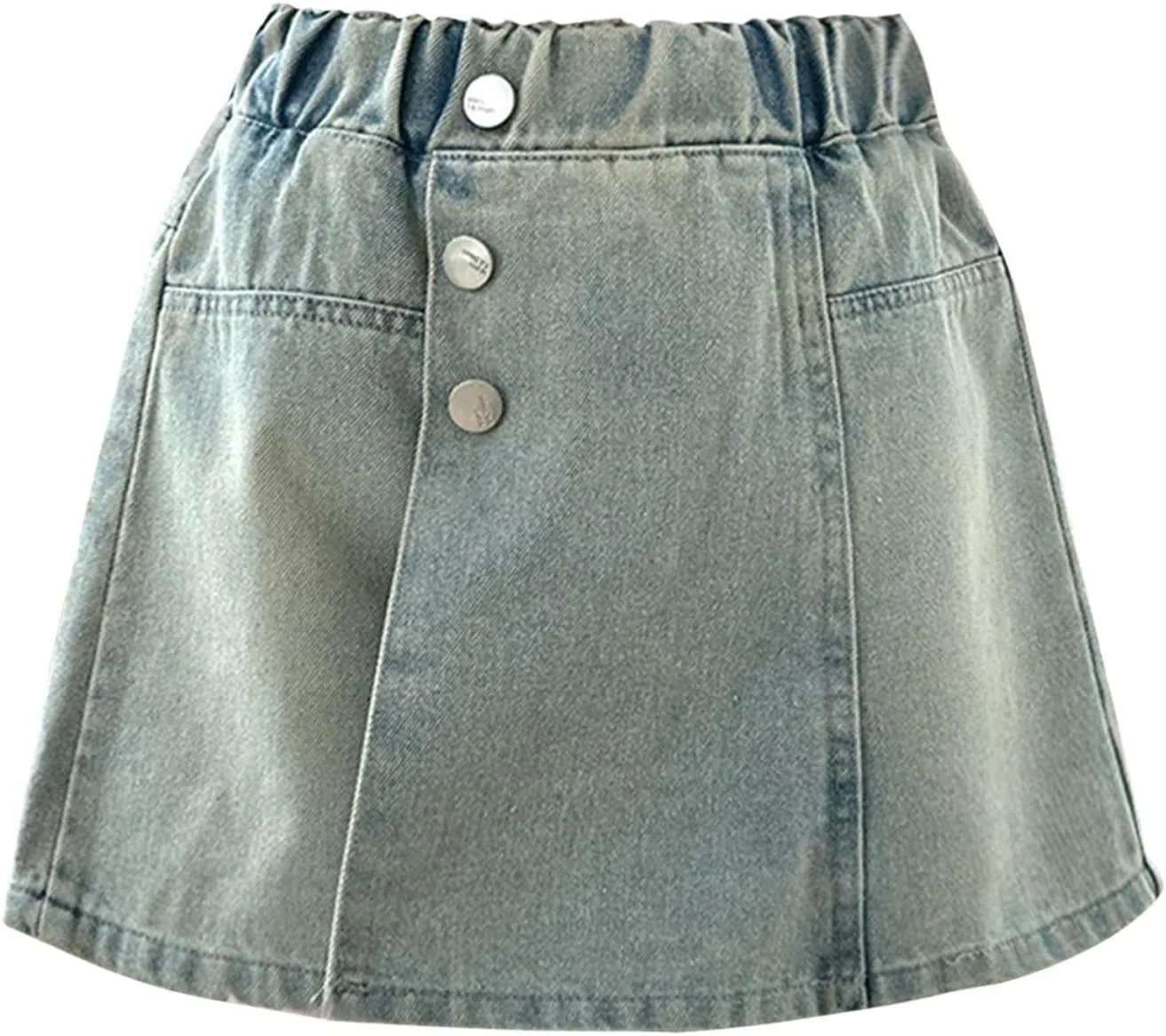 Girl's Button Front Denim Skirt Kids High Waisted Symmetrical Jean Skirts Casual Waist Leg Skort for Teens Shorts