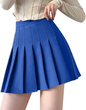 Girls Women High Waisted Plain Pleated Skirt Skater Tennis School Uniforms A-line Mini Skirt for Midi Skirts for