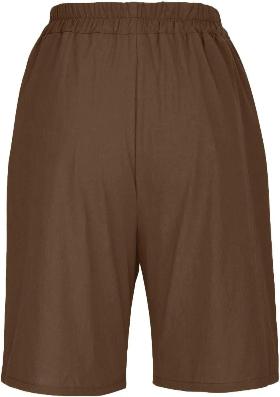 GOFULY Bermuda Shorts for Women Knee Length High Rise Cotton Linen Shorts Elastic Waist Button Half Pants with Pockets