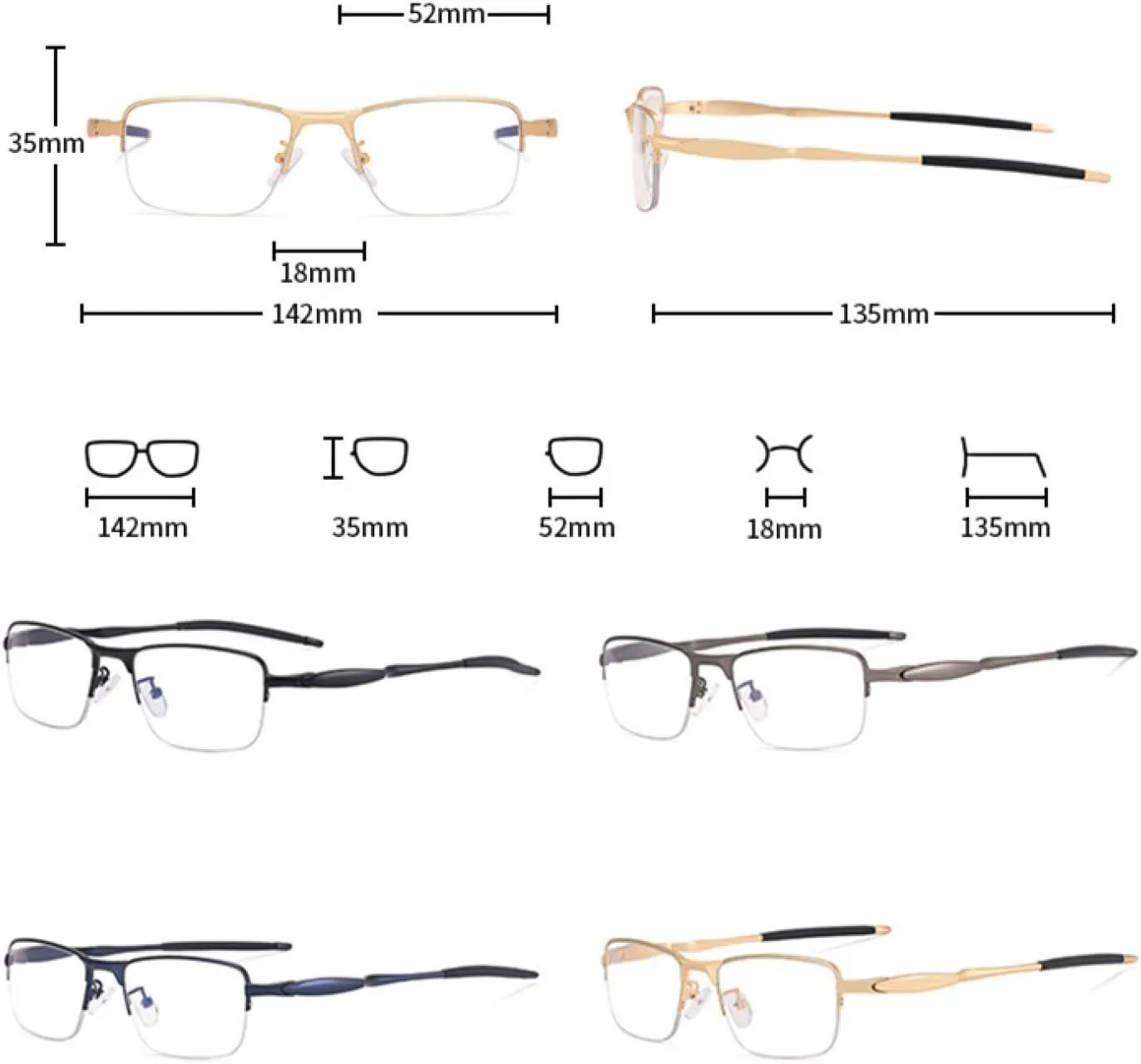 Half-frame Glasses Men Women Fashion Eyeglass