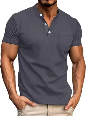 Henley Shirts for Men Short Sleeve Casual Slim Fit Button Up Tees Comfy Basic Cotton T-Shirts Summer Lightweight Tops