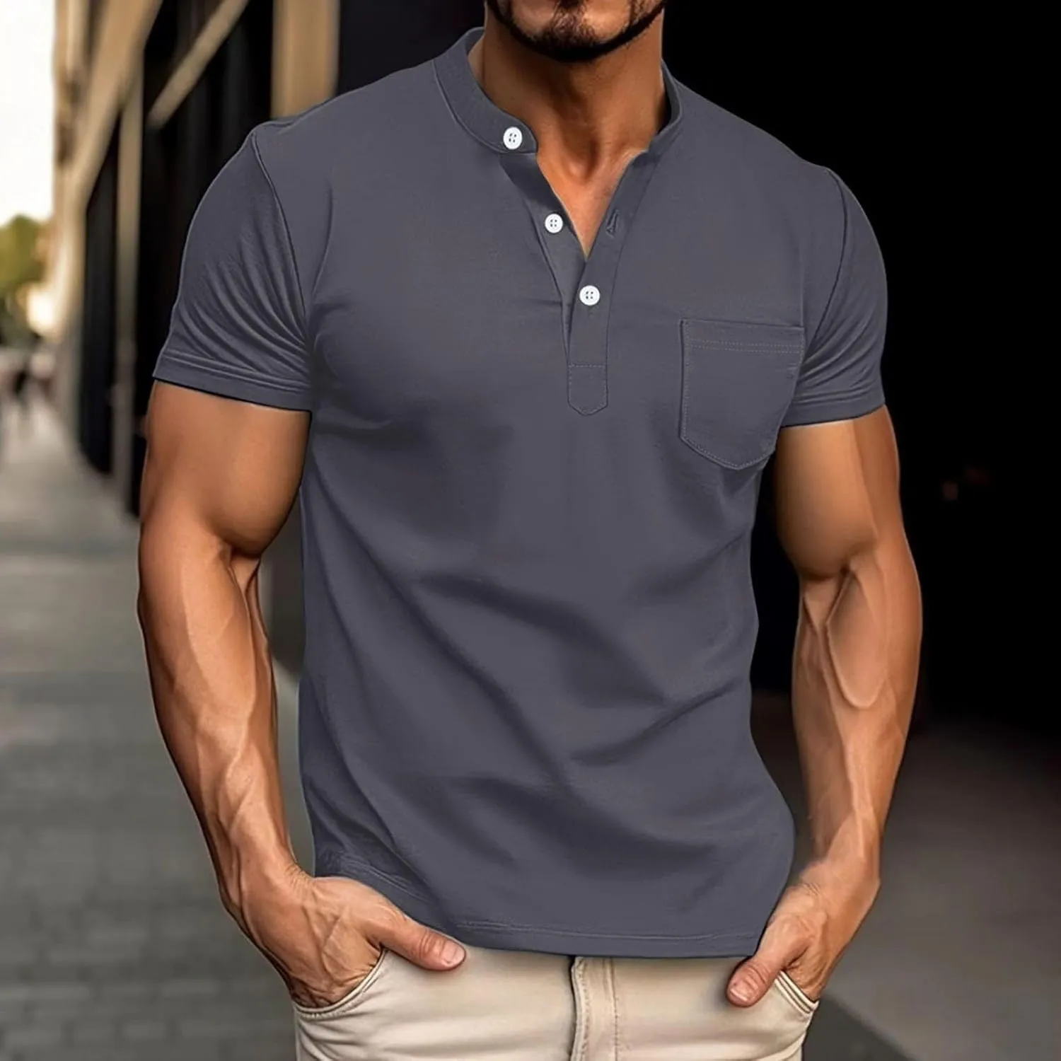 Henley Shirts for Men Short Sleeve Casual Slim Fit Button Up Tees Comfy Basic Cotton T-Shirts Summer Lightweight Tops