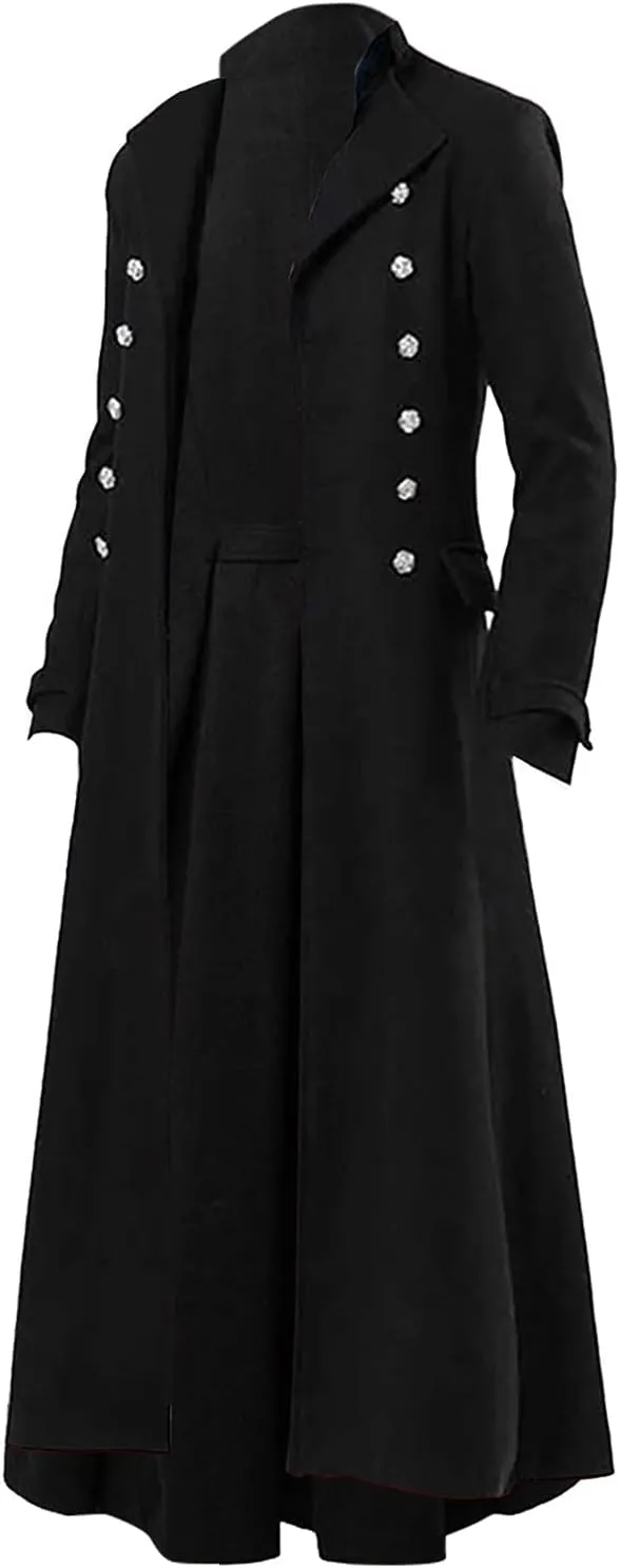hhaappyy Men's Medieval Gothic Steampunk Trench Coat Vintage Tailcoat Halloween Costumes Pirate Frock Coat Victorian Jacket
