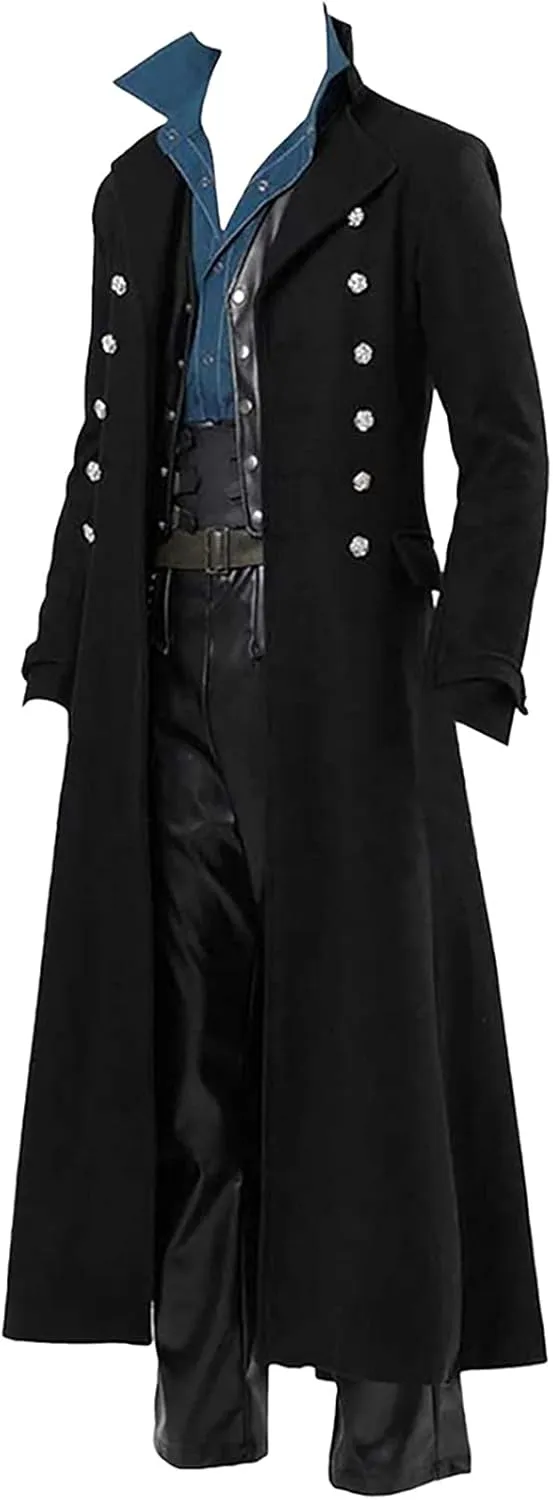hhaappyy Men's Medieval Gothic Steampunk Trench Coat Vintage Tailcoat Halloween Costumes Pirate Frock Coat Victorian Jacket