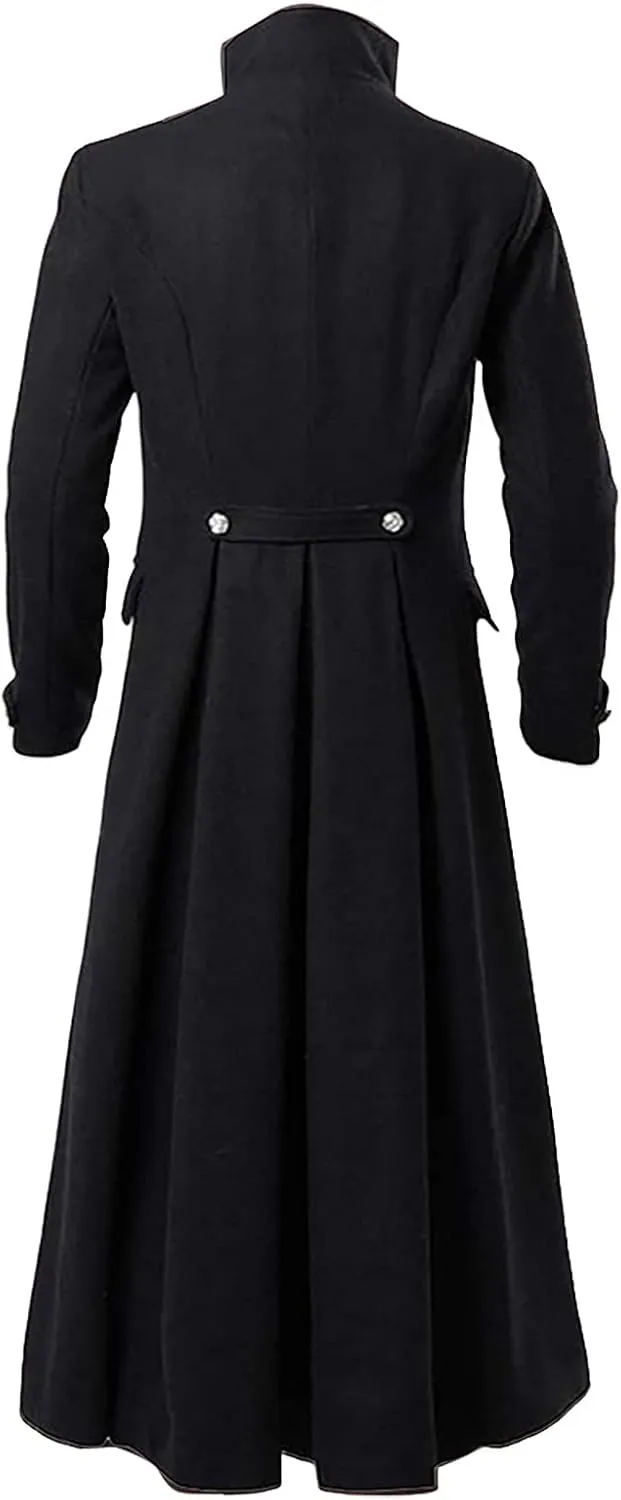 hhaappyy Men's Medieval Gothic Steampunk Trench Coat Vintage Tailcoat Halloween Costumes Pirate Frock Coat Victorian Jacket