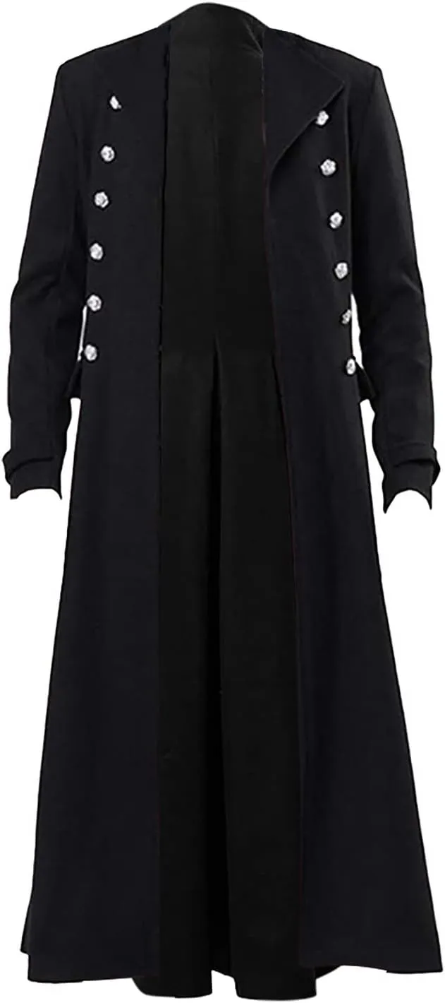 hhaappyy Men's Medieval Gothic Steampunk Trench Coat Vintage Tailcoat Halloween Costumes Pirate Frock Coat Victorian Jacket