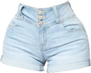 High Waisted Denim Shorts for Women Butt Lift Skinny Stretch Jeans Summer Hem Ripped Hot Pants with Pockets