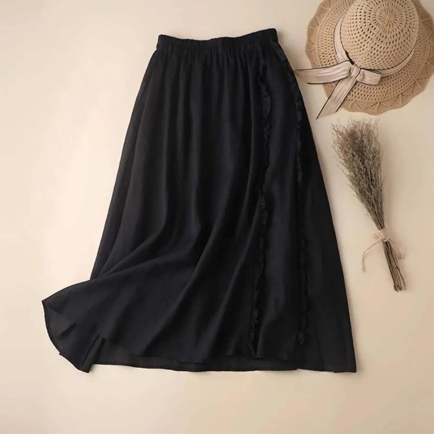High Waisted Skirt for Women Summer Lightweight Sheer Pleated High Elastic Waist A-Line Long Skirts Streetwear