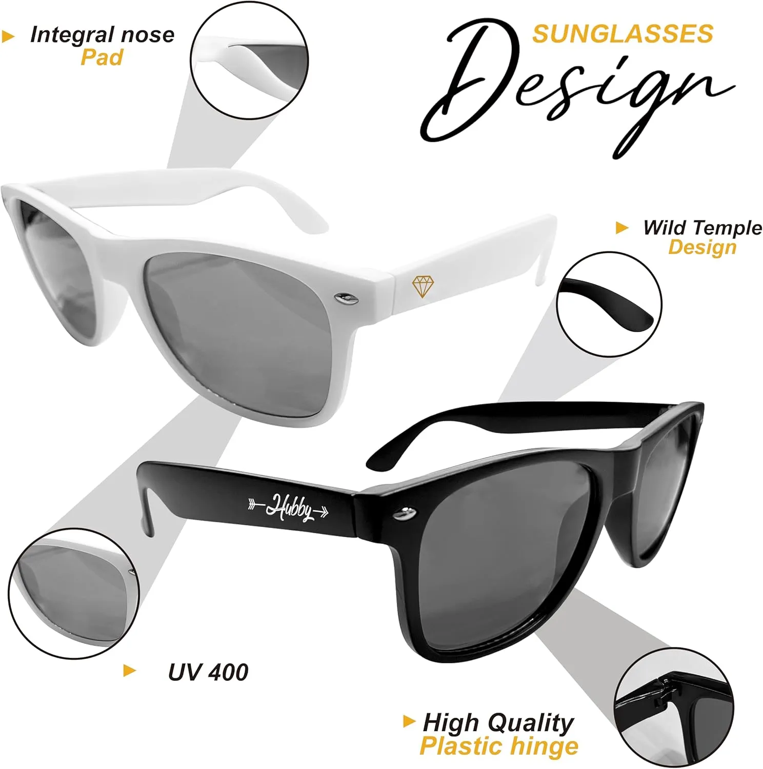 Hubby and Wifey Sunglasses for Men Women,His and Hers Gifts,Wedding Gifts for Honeymoon,Newlyweds,Couples(Hubby&Wifey,AZ)