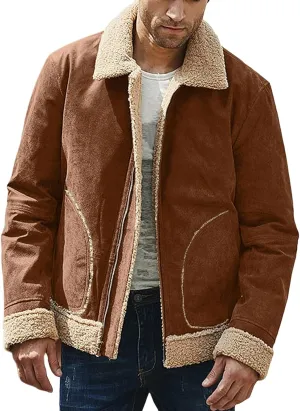 Jackets for Men Vintage Lightweight Suede Bomber Jackets Thicked Sherpa Fleece Lined Retro Varsity Coat Outwear Top