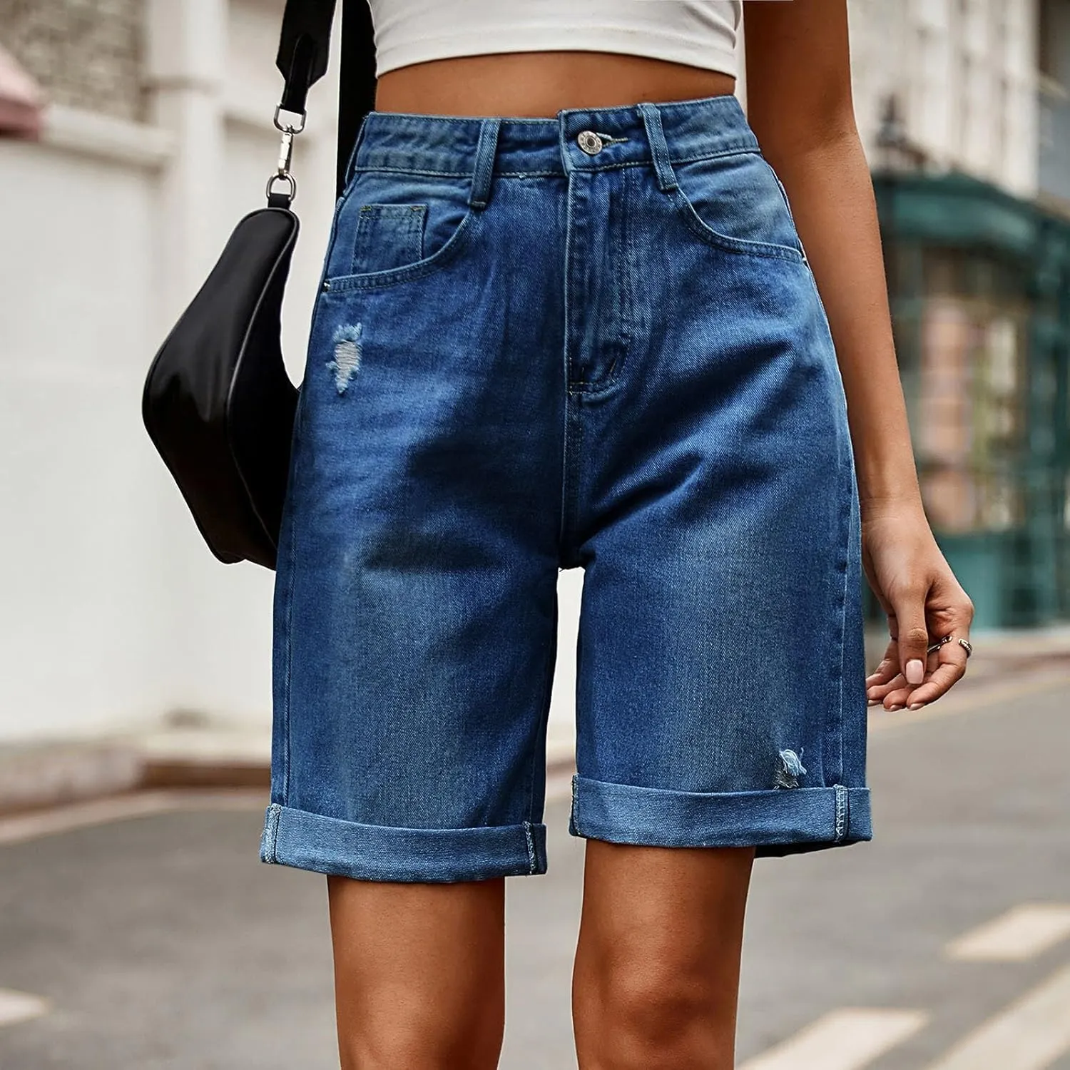 Jean Shorts for Women High Waisted Denim Shorts with Pockets Fashion Ripped Distressed Loose Comfy Jeans Short