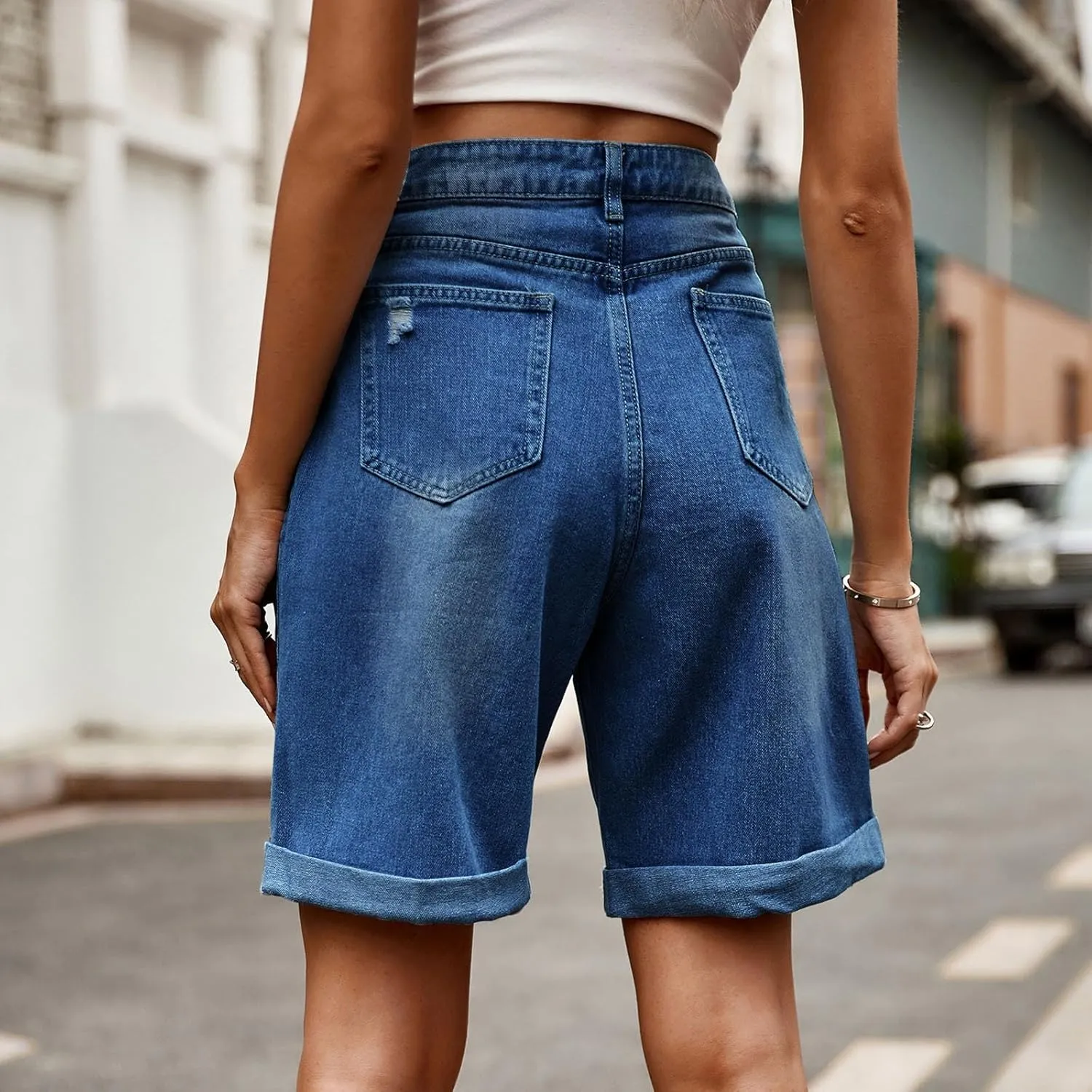 Jean Shorts for Women High Waisted Denim Shorts with Pockets Fashion Ripped Distressed Loose Comfy Jeans Short