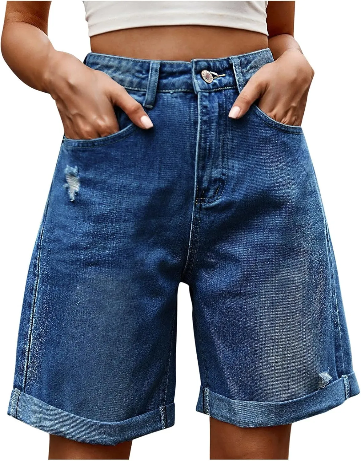 Jean Shorts for Women High Waisted Denim Shorts with Pockets Fashion Ripped Distressed Loose Comfy Jeans Short