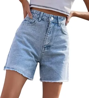 Jean Women Shorts Summer Loose Short Jeans High Waisted Classic Bermuda Shorts Knee Length Casual Short with Pockets