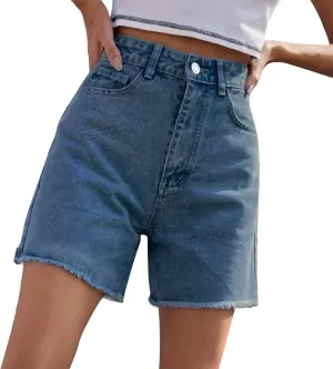 Jean Women Shorts Summer Loose Short Jeans High Waisted Classic Bermuda Shorts Knee Length Casual Short with Pockets