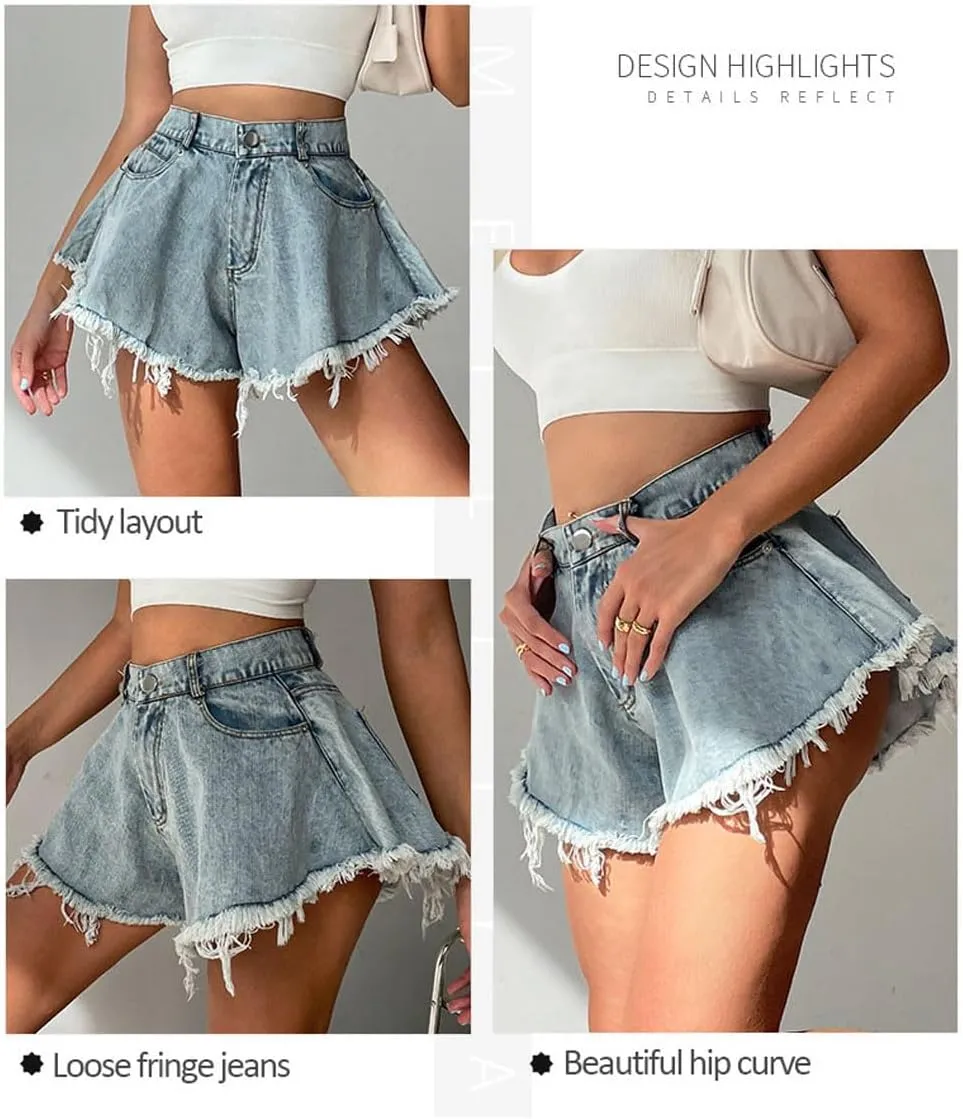 Jeans Shorts for Women High Rise Hollow Out Rave Beach Summer Mini Denim Shorts