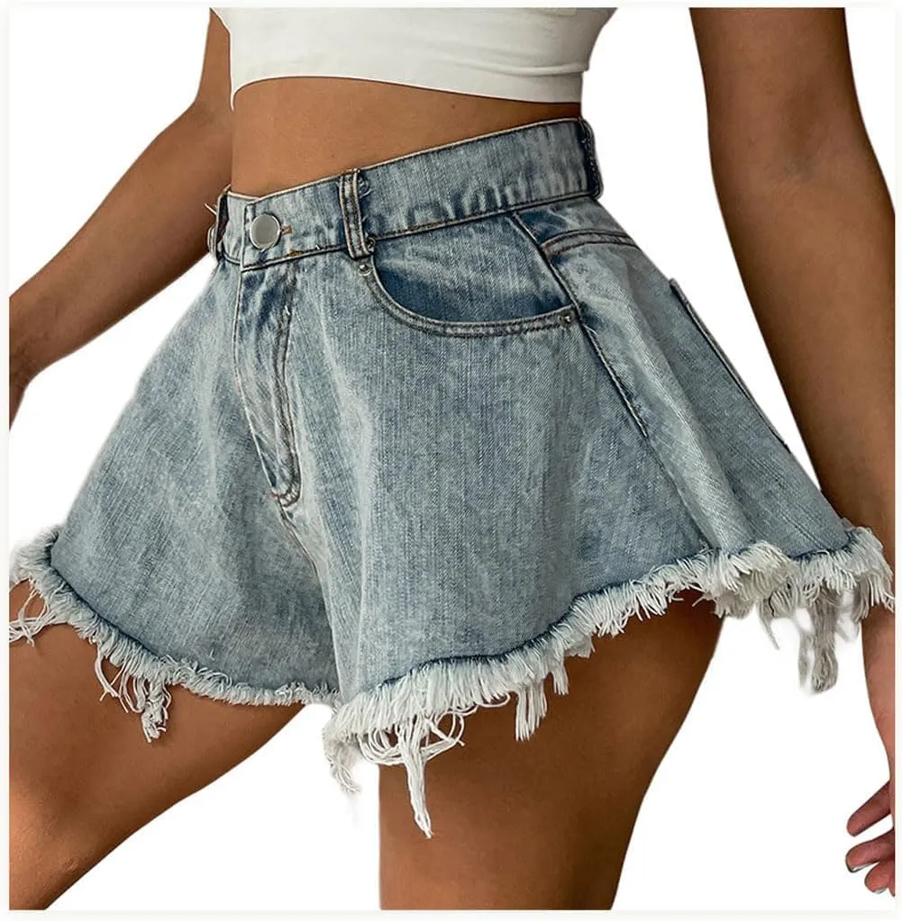 Jeans Shorts for Women High Rise Hollow Out Rave Beach Summer Mini Denim Shorts