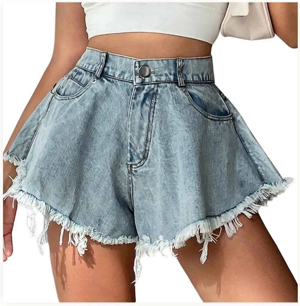 Jeans Shorts for Women High Rise Hollow Out Rave Beach Summer Mini Denim Shorts