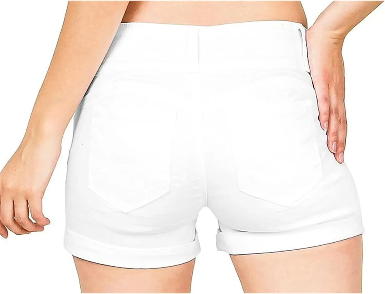 JEKE-DG Women's Solid Color Rolled Hem Denim Shorts Casual Folded Hem Jean Shorts High Waisted Stretchy Jeans Shorts