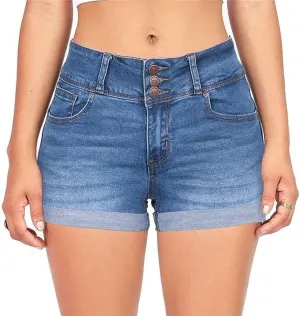 JEKE-DG Women's Solid Color Rolled Hem Denim Shorts Casual Folded Hem Jean Shorts High Waisted Stretchy Jeans Shorts