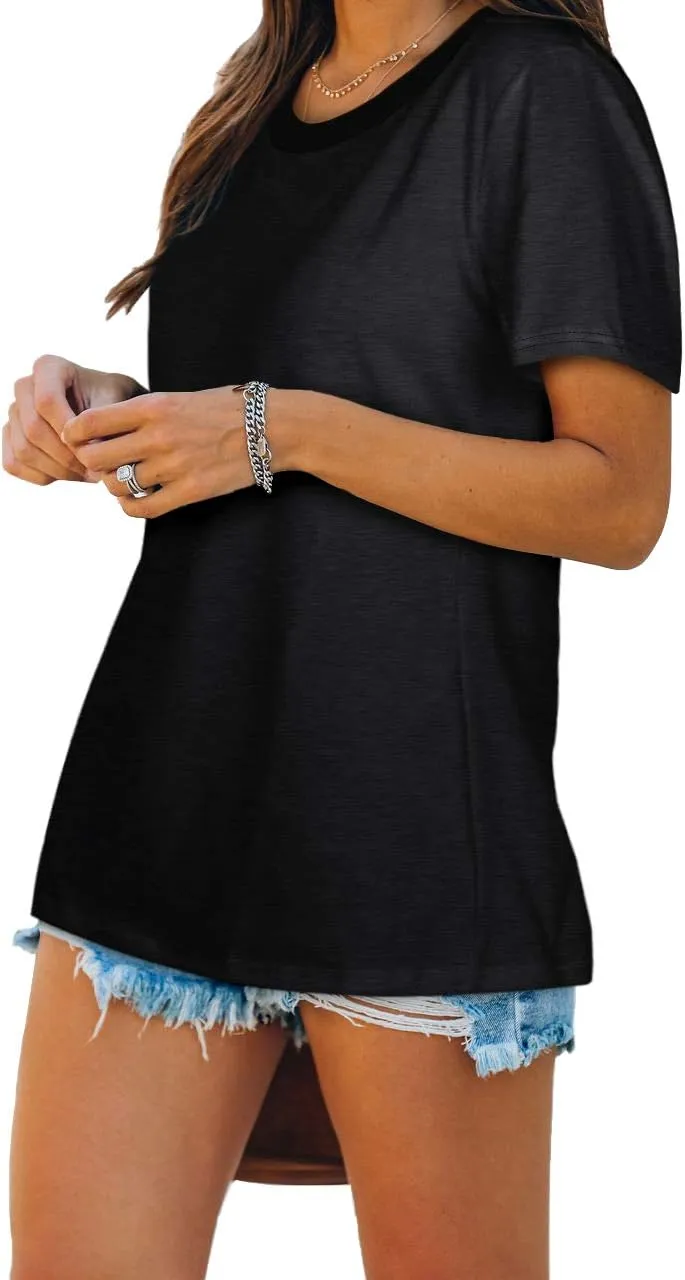 Jescakoo Womens Tops Summer Short Sleeve Ribbed Trim Crewneck T Shirts Fashion Basic Tee