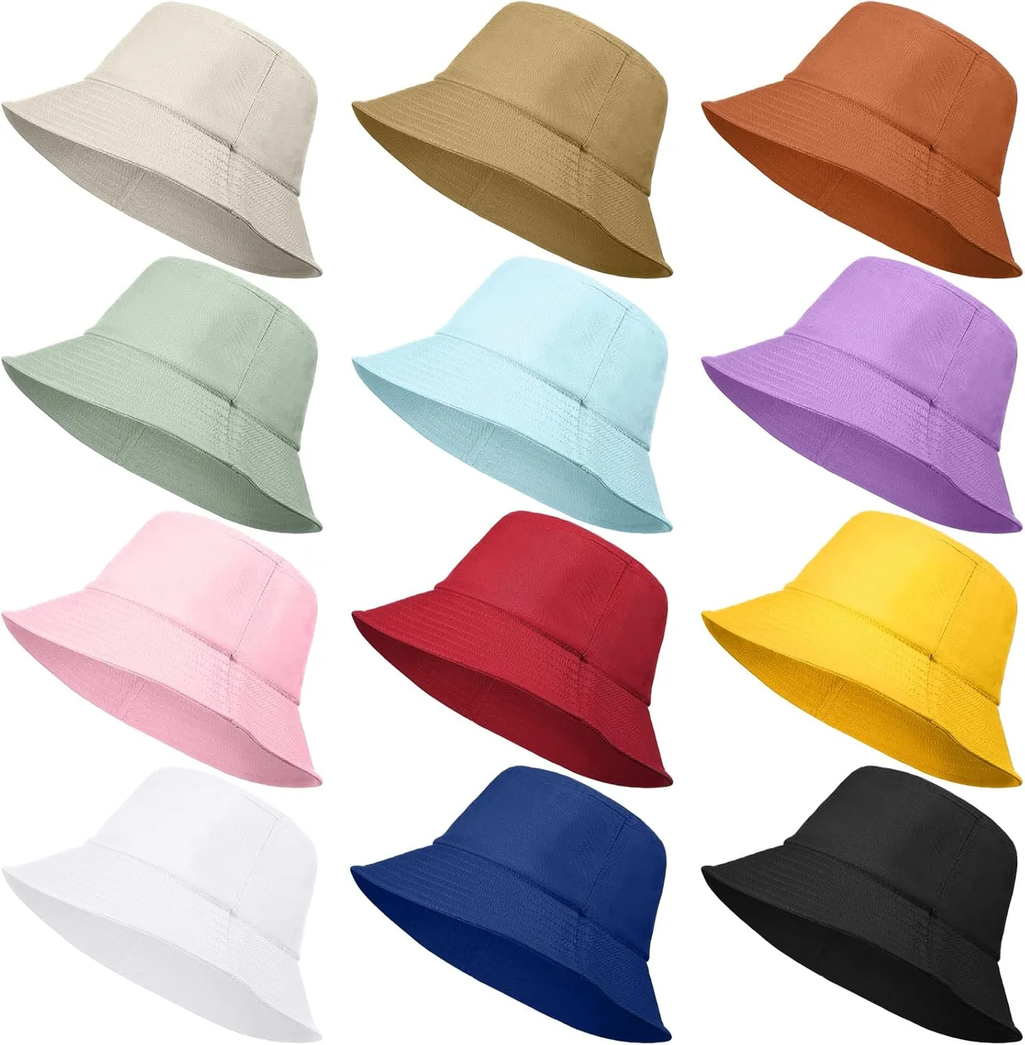 Jiuguva 12 Pack Bucket Sun Hat Bulk for Women Men Multicolor Packable Fishing Hats for Travel Summer