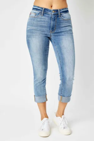 Judy Blue Mid Rise Cuffed Skinny Capri