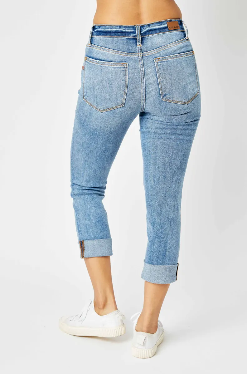 Judy Blue Mid Rise Cuffed Skinny Capri